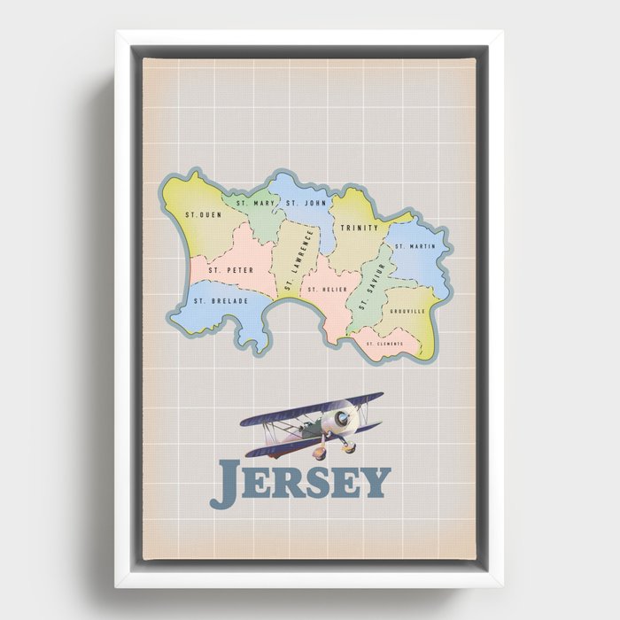 Jersey Vintage map Framed Canvas