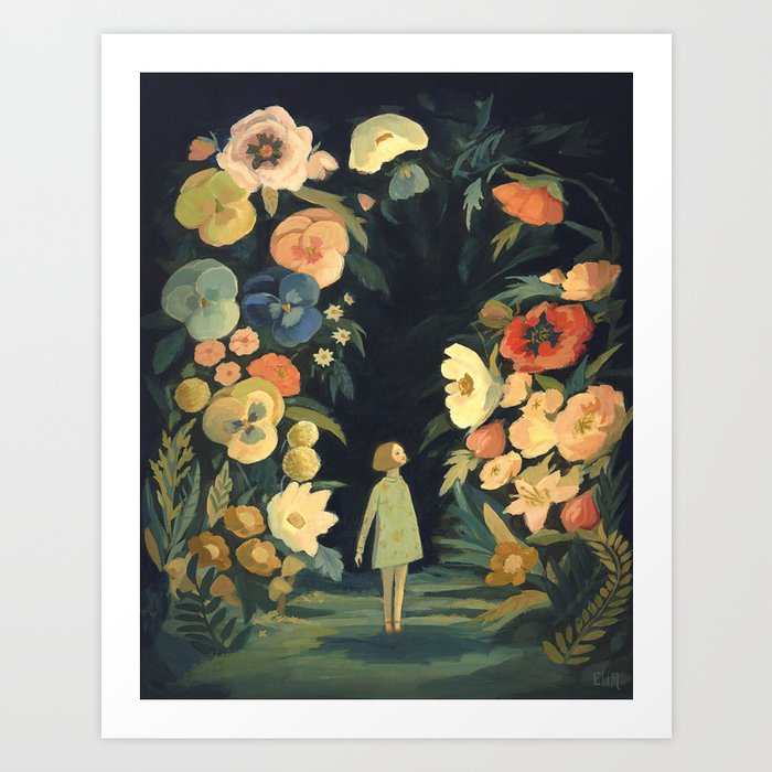 The Night Garden Kunstdrucke | Gemälde, Blume, Floral, Vintage, Alice, Wonderland, Dark-floral, Mädchen, Magisch