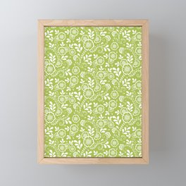 Light Green And White Eastern Floral Pattern Framed Mini Art Print