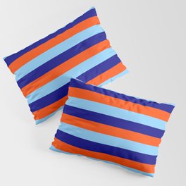 [ Thumbnail: Blue, Red, and Light Sky Blue Colored Pattern of Stripes Pillow Sham ]