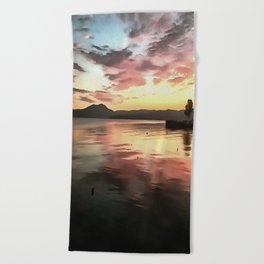 Sunset Reflected On Water Beach Towel