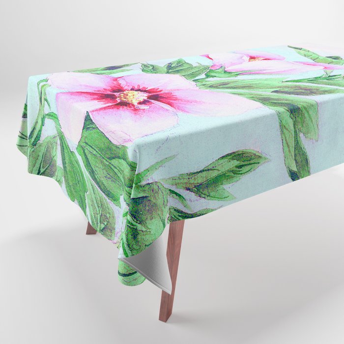 Remix Japanese Woodblock Painting of  Hibiscus Plant  by Megata Morikaga Tablecloth