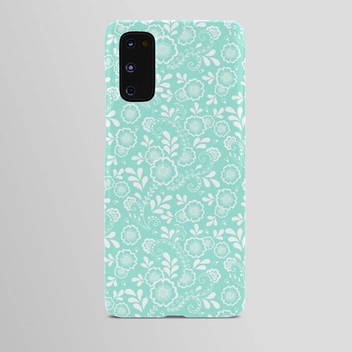 Seafoam And White Eastern Floral Pattern Android Case