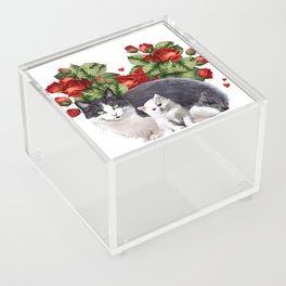 Floral Heart with Cat and Kitten Acrylic Box