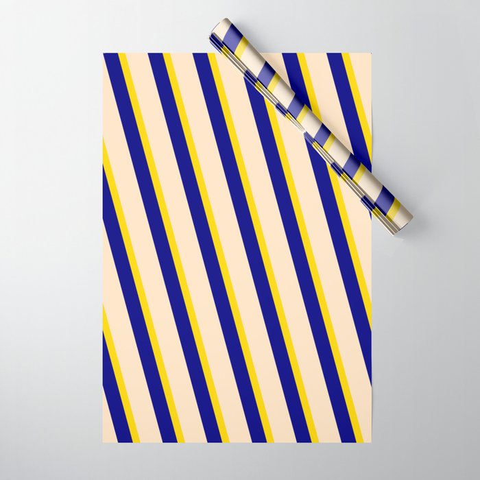 Yellow, Blue, and Bisque Colored Stripes Pattern Wrapping Paper