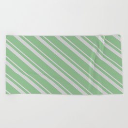 [ Thumbnail: Light Grey & Dark Sea Green Colored Stripes Pattern Beach Towel ]
