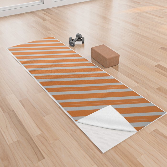 Chocolate & Grey Colored Striped Pattern Yoga Towel