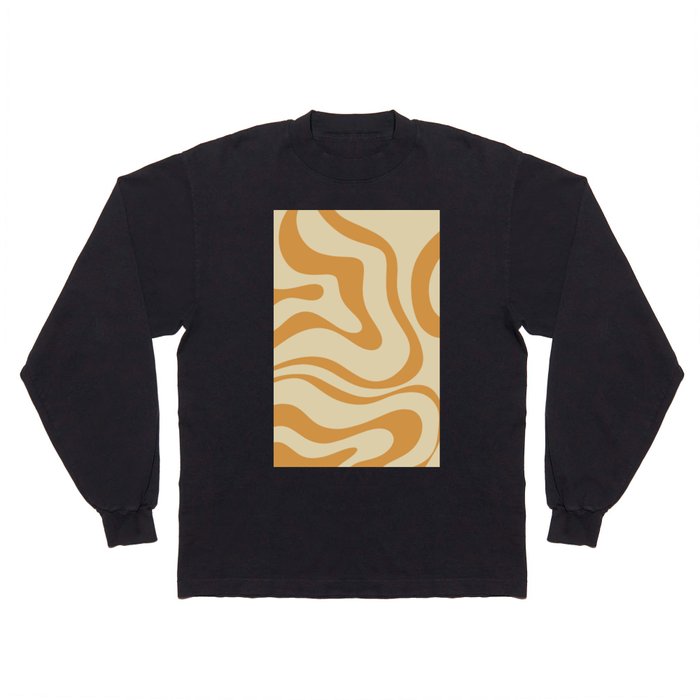 Modern Retro Liquid Swirl Abstract Pattern Square in Muted Honey Mustard Gold Long Sleeve T Shirt