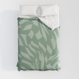 Minty sage green distorted groovy checks pattern Duvet Cover