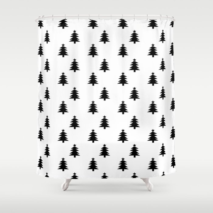 Black and White Christmas Trees Shower Curtain