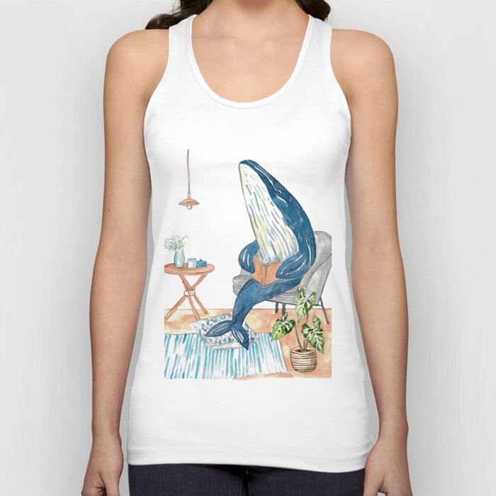 Humpback whale reading book watercolor painting Tank Top