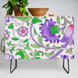 Modern William Morris Purple Green Floral Leaves Pattern  Credenza
