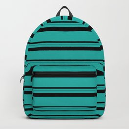 [ Thumbnail: Light Sea Green & Black Colored Pattern of Stripes Backpack ]
