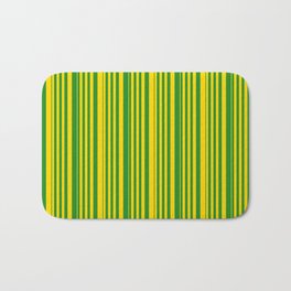 [ Thumbnail: Yellow & Forest Green Colored Pattern of Stripes Bath Mat ]
