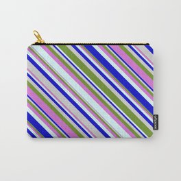 [ Thumbnail: Colorful Light Grey, Green, Orchid, Light Cyan, and Blue Colored Lined/Striped Pattern Carry-All Pouch ]