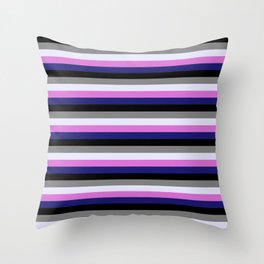 [ Thumbnail: Colorful Orchid, Midnight Blue, Black, Grey, and Lavender Colored Pattern of Stripes Throw Pillow ]