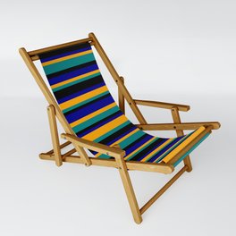 [ Thumbnail: Orange, Teal, Black, and Dark Blue Colored Stripes/Lines Pattern Sling Chair ]