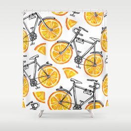 Watercolor seamless pattern bicycles with orange wheels Shower Curtain