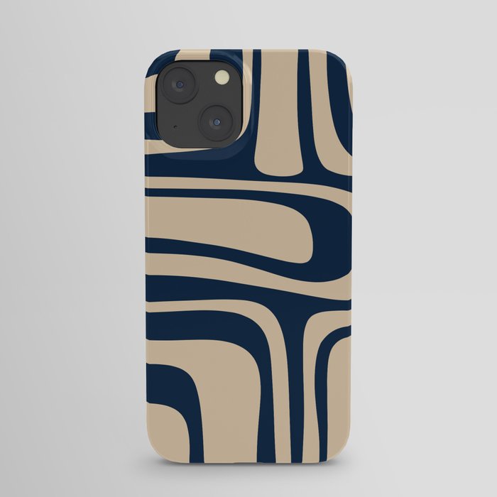Palm Springs Mid Century Modern Abstract Pattern in Mid Mod Beige and Dark Blue iPhone Case