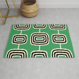 Mid Century Modern Atomic Rings Pattern 237 Black Beige and Green Area & Throw Rug