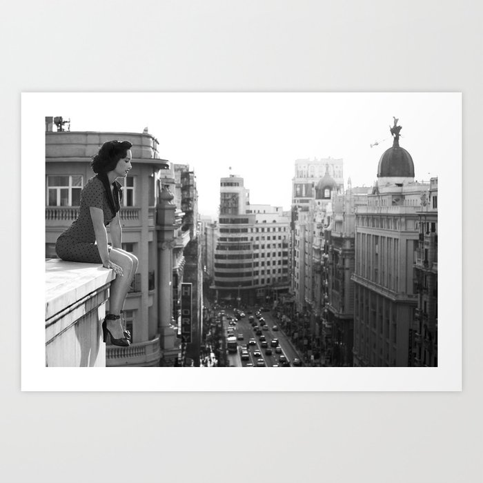 Woman on High, female form cityscape black and white photograph / photography Art Print