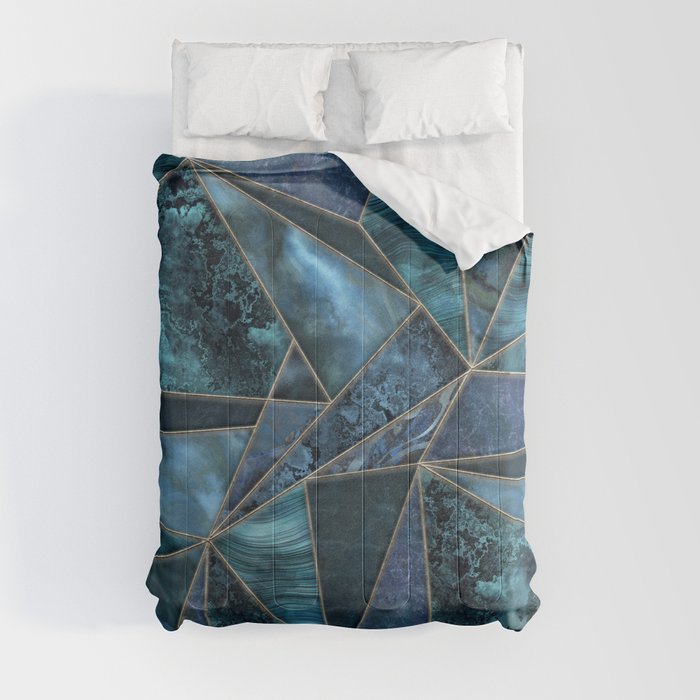 Stained Glass Style Gemstone Marble Blue Green Comforter