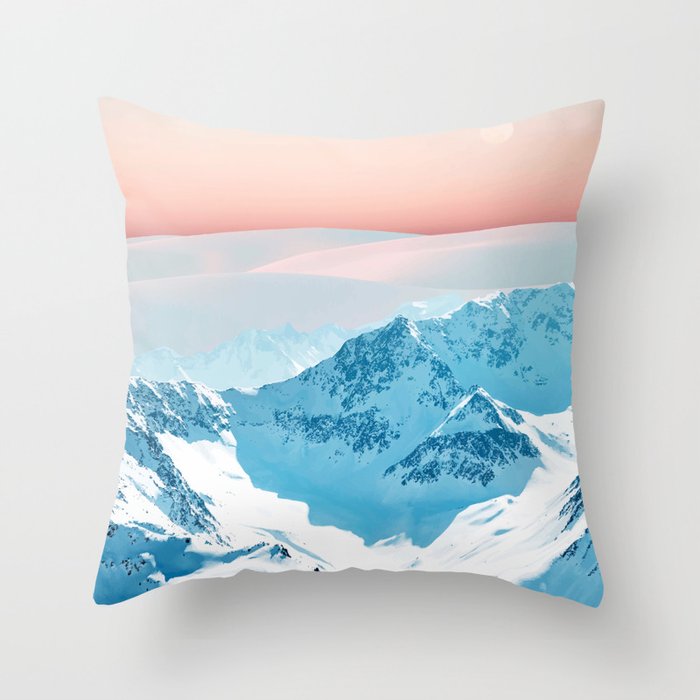 Snow & Blush Horizon #graphicart #nature Throw Pillow