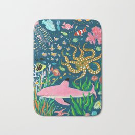 Pink Shark Bath Mat | Octopus, Sealife, Wallart, Jellyfish, Pinkshark, Kidsroomdecor, Ocean, Painting, Saltwaterfish, Kidsroomart 
