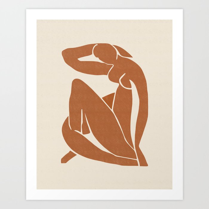Matisse Nude Woman in Terracotta | Line Art | Abstract Art | Minimal Drawing Art Print