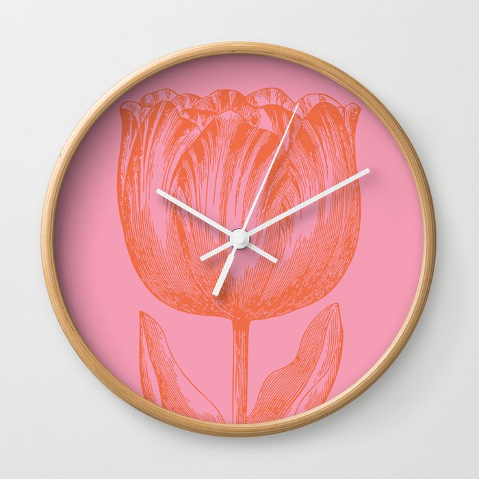 Dutch Tulip Illustration In Pink And Orange Wall Clock