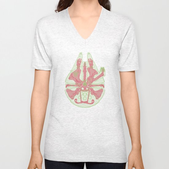Spaceship Skeletal Survey: The Millennium Falcon Unisex V-Neck