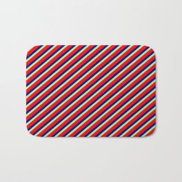 [ Thumbnail: Green, Red & Dark Blue Colored Lines/Stripes Pattern Bath Mat ]