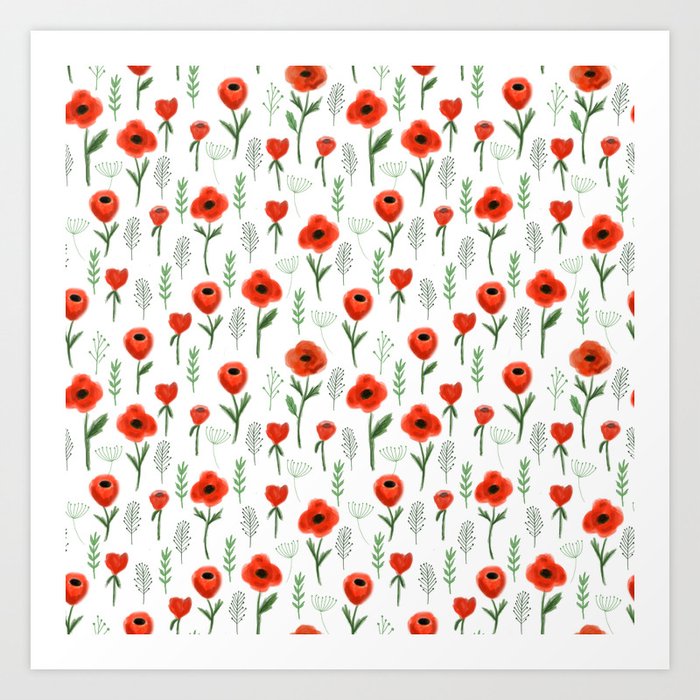 Poppy Flower Painted Floral Pattern Minimal Nursery Happy Decor Gifts Art Print By Charlottewinter Society6
