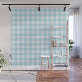 Blue Pastel Farmhouse Style Gingham Check Wall Mural