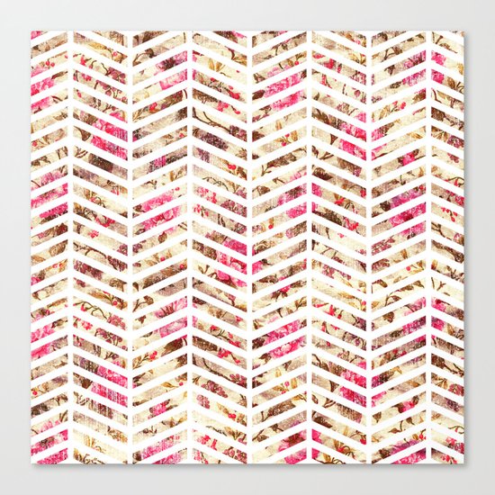 Pink Vintage Floral Girly Chevron Zig Zag Pattern Canvas Print