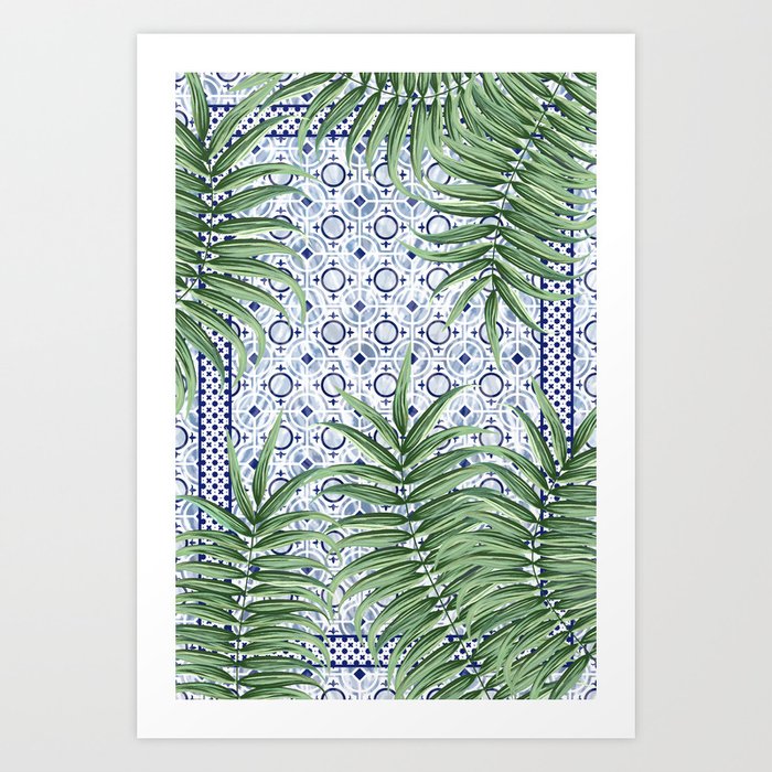 Moroccan Tiles And Palm Leaves Art Print By Martaolgaklara Society6 Moroccan Tiles And Palm Leaves Art Print