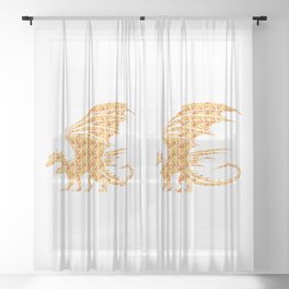 Dragon Silhouette Filled with Fiery Flames with Fiery Flames Sheer Curtain