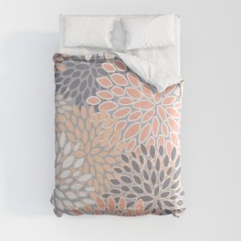 Flowers Abstract Print, Coral, Peach, Gray Comforter