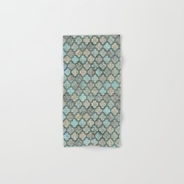 Old Moroccan Tiles Pattern Teal Beige Distressed Style Hand & Bath Towel