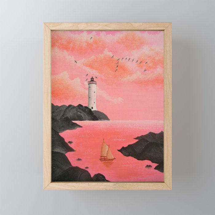 Lighthouse in Peach Framed Mini Art Print