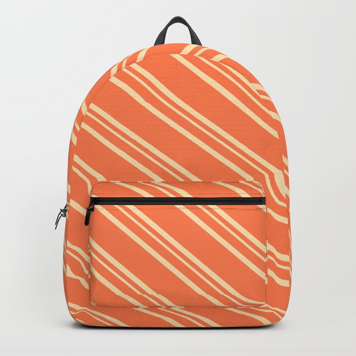 Coral and Beige Colored Striped Pattern Backpack