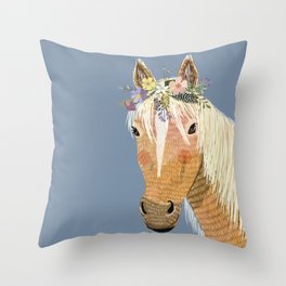Horse with flower crown Throw Pillow