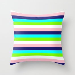 [ Thumbnail: Pink, Midnight Blue, Cyan, Chartreuse, and White Colored Lined/Striped Pattern Throw Pillow ]