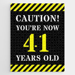 [ Thumbnail: 41st Birthday - Warning Stripes and Stencil Style Text Jigsaw Puzzle ]