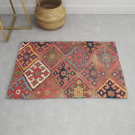 Rosettes Diamond and Stars // 19th Century Colorful Red Black Dusty Blue Space Ornate Accent Pattern Rug | Indieaesthetic, Bedroomdecor, Chevronpattern, Geometricshapes, Modernfarmhouse, Geometricpattern, Drawing, Hygge, Livingroomdecor, Uniquevintage 