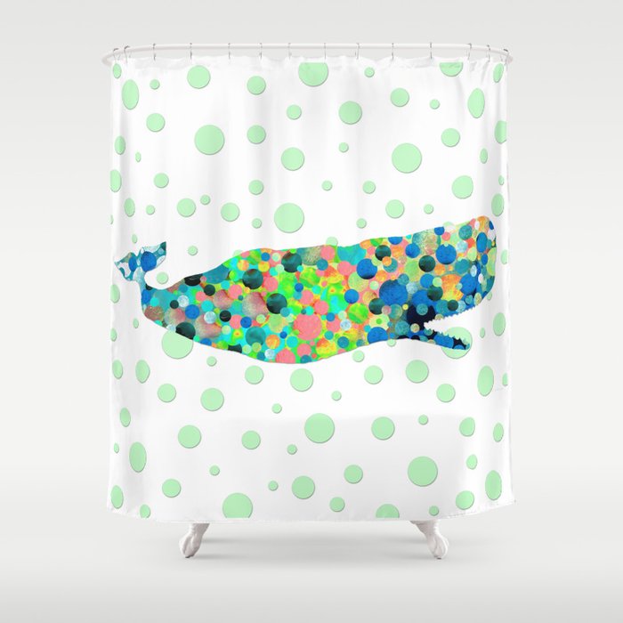 Big Whimsical Colorful Whale Beach Art Shower Curtain