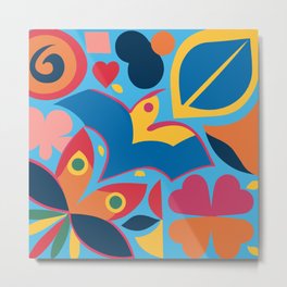 Abstract Birds and Butterflies Cut Out Illustration Colorful Minimalist Metal Print