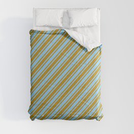 [ Thumbnail: Light Sky Blue & Dark Goldenrod Colored Lines Pattern Comforter ]