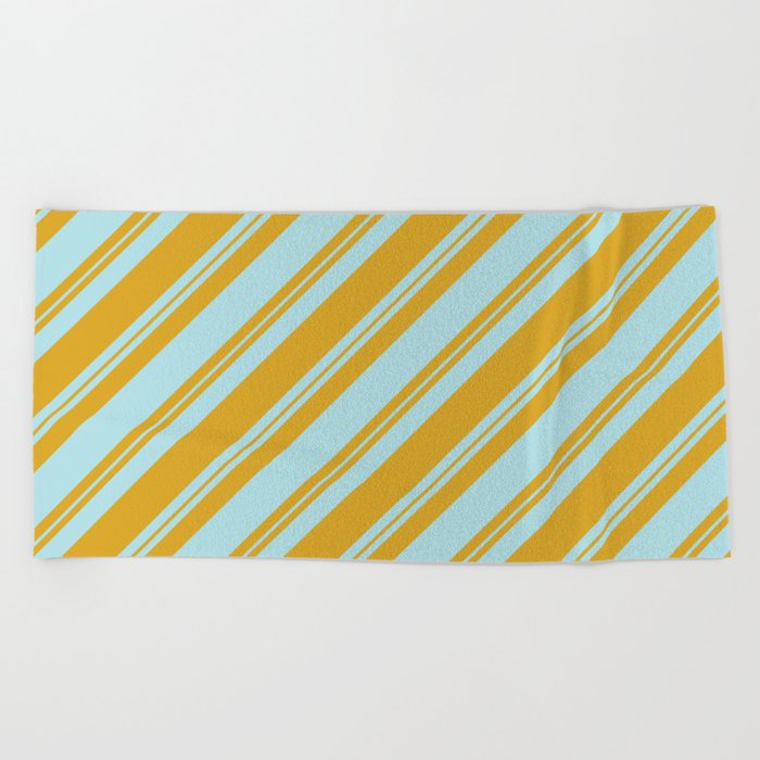 Powder Blue and Goldenrod Colored Lined/Striped Pattern Beach Towel