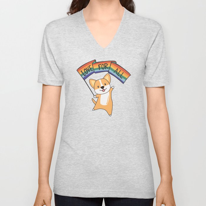 Rainbow Flag Gay Pride Lgbtq Corgi Cute Dogs V Neck T Shirt